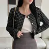 Exportación Transfronteriza Chic Primavera y Otoño Pequeña Fragancia Cuello Redondo Borde Botón de Perla Cuadros Chaqueta Corta Traje Pequeño