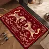 Alfombra de Piso de Terciopelo Rojo Festivo de Cristal del Año del Caballo 2026 para Entrada, Pasillo y Cocina, Felpudo Doméstico Resistente al Desgaste y a la Suciedad