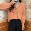 Suéter Nuevo Estilo Primavera y Otoño Cárdigan Francés de Punto Grueso con Cuello en V de Manga Larga para Mujer Abrigo Suéter de Punto Holgado de Moda para Mujer