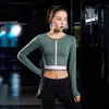 Chamarra Deportiva Sexy de Color Combinado para Ombligo de Mujer, Manga Larga, Estilo Cyber Celebrity, Ropa de Fitness Ajustada, Para Correr, Adelgazante, Cremallera, Top de Yoga