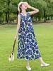 Vestido de algodón y seda floral, estilo joven nuevo, estilo vacacional en la playa, vestido tipo tank sin mangas, vestido largo de temperamento bohemio