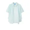 Camisa de Manga Curta para Homens, Estilo Leve e Maduro, Listras Verticais Vazadas, Manga Meia-Manga, Fina de Verão, Respirável, Camisa Casual Fresca para Homens
