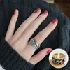 Anillo de Mahjong de Plata Tailandesa Estilo Étnico para Mujer, Anillo Abierto de Transferencia de Cabello Moda Retro, Tendencia de Anillo para Dedo Índice Hip-Hop Elegante