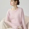 35% Cachemira 65% Lana Cuello Redondo Hueco con Perlas Suéter de Manga Larga Diseño Versátil Color Sólido Top de Punto para Mujer