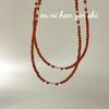 Collar Sencillo de Plata S925 con Perlas Redondas de Ágata Roja Ouni Han para Niñas, Mismo Estilo que el de la Bloguera, Cadena Coreana Ins para Clavícula con Perlas