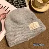 Gorro de Lana Tejido Azul para Mujer Otoño e Invierno Versátil Cálido Circunferencia de Cabeza Grande Protección para las Orejas Gorro Estilo Coreano