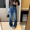 ¡Serie Etiqueta Dorada! Ajuste clásico recto y slim, elasticidad en cuatro direcciones, bloques de color, jeans rectos bordados inspirados en lo vintage para mujer, colección de otoño