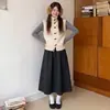 Falda de lana floral para mujer, diseño de otoño e invierno, patchwork, línea A, longitud media, cintura alta, fluida, adelgazante, falda versátil