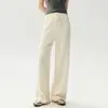 Pantalones de Punto de Lana Anchos Bai Cai Rong Otoño/Invierno 2026 para Mujer, de Cintura Alta, Corte Holgado, Caída Suave, Estilo Recto, Pantalones Largos de Cachemir
