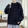 Suéter rasgado para hombre, corte holgado, estilo retro japonés moderno, tejido casual versátil con dobladillo abierto, prenda de abrigo
