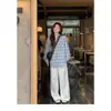Camisa a Cuadros de Contraste Gris Azul Dulce y Fresca Estilo Americano para Mujer, de Manga Larga, Versátil, Linda, Casual, Para Capas de Primavera, Atuendo Estilo Sal
