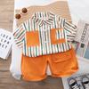 Hermoso traje de camisa de manga corta con rayas verticales 2024, nueva ropa infantil transfronteriza, venta al por mayor, conjunto de dos piezas fino y transpirable para niños