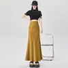 Falda Larga de Satén de Acetato de Gama Alta, Estilo Cola de Pez para Mujer, Verano, Cintura Alta, Adelgazante, Caída Suave, Abertura Lateral, Línea A, Bodycon