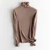 Camiseta básica de manga larga de seda de morera de alta tecnología, con cuello alto, para mujer, versátil, de corte ajustado, para usar en capas