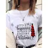 Mulheres Feliz Natal Natal 2025 Ano Novo Papai Noel Gola Redonda plus size Blusa Curta Camiseta Mulheres