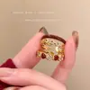 Anel Coração de Zircônia com Esmalte Bordô Retrô para Mulheres, Anel Único de Design de Nicho para Dedo Indicador, Anel Versátil Personalizado