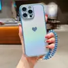 Adecuado para Funda de Teléfono con Corazón Lateral de Seda para iPhone 16 Pro Max Cubierta Protectora Apple 15 Cordón de Cristal Transfronterizo