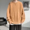 Suéter masculino de tricô com ponto trançado e gola redonda, outono e inverno, folgado, preguiçoso, pulôver de tricô, tamanho plus size, tamanho extra grande, suéter casaco de base