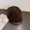 Estilo de Hong Kong Casual Retro Clásico Boina de Pana Sombrero de Pintor Color Sólido Versátil Elegante Gorra de Periódico