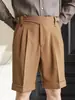 Shorts casuales de cintura alta para hombre para el verano, pantalones casuales de pierna recta no planchables para negocios, pantalones de traje de longitud media estilo Nápoles