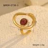 Anillo Hueco Versátil Retro Estilo Europeo y Americano Transfronterizo de Acero Inoxidable Incrustado con Piedra Natural Anillo de Acero de Titanio Joyería de Mano al por Mayor para Mujeres
