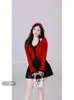 Vestido de Encaje Francés Puro de Talla Grande con Cuello Halter para Mujer en Otoño e Invierno Ligeramente Gordita Dulce Conjunto de Dos Piezas con Cárdigan de Manga Larga