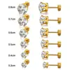 Moda Europea y Americana Acero de Titanio Aguja Fina Seis Garras Redondo Chapado en Oro de 18k Circonita Aretes de Tachuela Unisex Joyería para Piercing