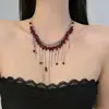 Diseño de Lujo Ligero con un Sentido de Elegancia, Collar con Borla de Cuentas de Cristal Negro y Rojo, Gargantilla Retro a la Moda, Cadena de Clavícula de Alta Gama