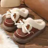 Outono/Inverno 2026 Novo Desenho Animado Fofo Laço Pelúcia Acolchoado Quente Pantufas de Algodão Cor Maillard Pantufas de Algodão