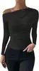 Moda Europeia e Americana Sexy Quente Menina Ombro a Ombro Bodycon Manga Longa Roupa Feminina Emagrecedor Franzido Irregular Manga Curta Camiseta Top