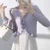 Cardigã de Malha Protetor Solar para Mulheres, Estilo Fino, Adequado para Usar sobre um Vestido de Alça Fina, Cobertura para Ar Condicionado, Xale de Verão, Capa Curta de Seda Gelada, Peça de Roupa Exterior Estilo Fada