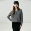 Suéter feminino de cashmere puro, gola Henley, meio abotoado, camada interna quente, corte solto, emagrecimento, elegante, base de malha