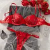 Encaje Bordado Francés Conjunto de Lencería Ultradelgado para Mujer Sexy Pecho Grande Apariencia Pequeña Sujetador Push-up Tanga Multicolor Venta al por Mayor