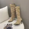 Botas Altas de Punta Color Caqui Estrechas Largas Zapatos de Mujer 2026 Primavera Otoño Invierno Estilo Retro Apilado Botas de Caballero de Media Pantorrilla
