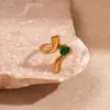 Anillo Abierto Ovalado en Espiral de Acero Inoxidable con Circonita Metálica Europeo y Americano Joyería de Mano Sencilla Elegante Nicho de Gama Alta
