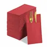 Bolsa para cubiertos de papel compuesto con recubrimiento de color 40*40 cm con logo impreso y estampado dorado para restaurantes occidentales, hoteles y uso en banquetes, al por mayor
