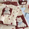 Juego de Cama de Invierno Clase A de Dibujos Animados de Terciopelo de Leche con Bordado de Aplicación, Sábana Bajera Acolchada y Funda Nórdica de Tres Piezas, Juego Cálido de Cuatro Piezas