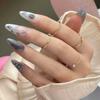 Uñas postizas de primavera y verano frescas de 24 piezas talladas sólidas, línea 3D, con diseño de flores azules