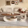 Mesa de centro de estilo vintage de lujo ligero en color nogal para sala de estar, uso doméstico, mesa de té de forma ovalada, mesa de centro pequeña de combinación moderna simple, modelo nuevo