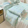 Colcha de verão espessada de látex de seda gelada, saia de cama de quatro peças, lavável à máquina, ar condicionado, conjunto de três peças