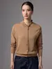 Top de lã fina ultra-fino de cor sólida, delicado e liso, elástico, versátil para combinar com saias, uma camisa base sofisticada para o local de trabalho.