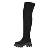 Botas Largas de Estilo Europeo y Americano para Comercio Exterior, Punta Redonda, Impermeables, Plataforma, Tacón Grueso, Hasta la Rodilla, para Mujer, Color Plateado, Talla Grande, de Tubo Alto Transfronterizas, Hasta el Muslo, de Moda