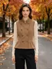 Chaleco de Traje para Mujer Retro de Cuello Alto Doble Botonadura con Dobladillo Fruncido, Cintura Entallada, Sin Mangas Ropa de Otoño para Mujer