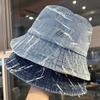 Sombrero de Cubo de Mezclilla Retro Japonés Desgastado para Hombres y Mujeres, Versátil para Primavera y Verano, Sombrero de Sol Adelgazante para Salidas