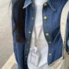 Camisa Jeans Manga Longa Azul Casual com Costura Dupla para Mulheres 2025 Primavera Nova Camisa Solta Jaqueta Fina Tendência