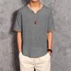 Camiseta de estilo chino para hombre, moda de verano, fina, holgada, de talla grande, de manga corta, de lino de imitación, sencilla, retro.