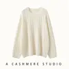 Suéter de cachemira para mujer de talla grande, ajuste holgado, hombros caídos, cuello redondo, tejido de punto trenzado, longitud media, nuevo estilo otoño-invierno, estilo casual