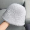 Nuevo Sombrero de Pescador Cálido de Otoño e Invierno para Mujer, Sombrero Versátil de Cara Completa Liso, Sombrero de Cubo de Piel de Conejo Genuina, Sombrero de Cubo de Felpa a Prueba de Frío