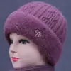 Gorro de Lana Cálido de Invierno con Felpa para Madres de Mediana Edad y Mayores, Gorro de Punto para Señoras Mayores con Protección Auditiva para el Frío al Aire Libre