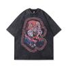 TKPA American Style Retro Street Sweet Cool Cartoon T-shirt de manga curta para homens e mulheres hiphop Street Dance Couple Meia manga Tee-shirt